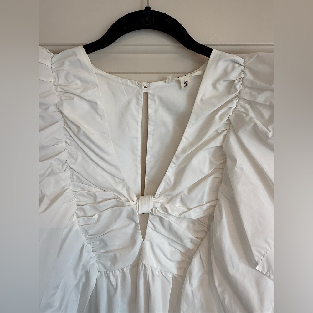 Anthropologie Blue Tassel Ruffled White Waistless Mini
Dress Size L - Picture 9 of 10